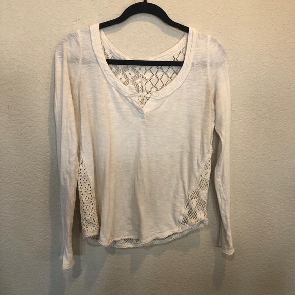 Free People patchwork Lacey back crochet ivory long sleeve top size small - Picture 4 of 8